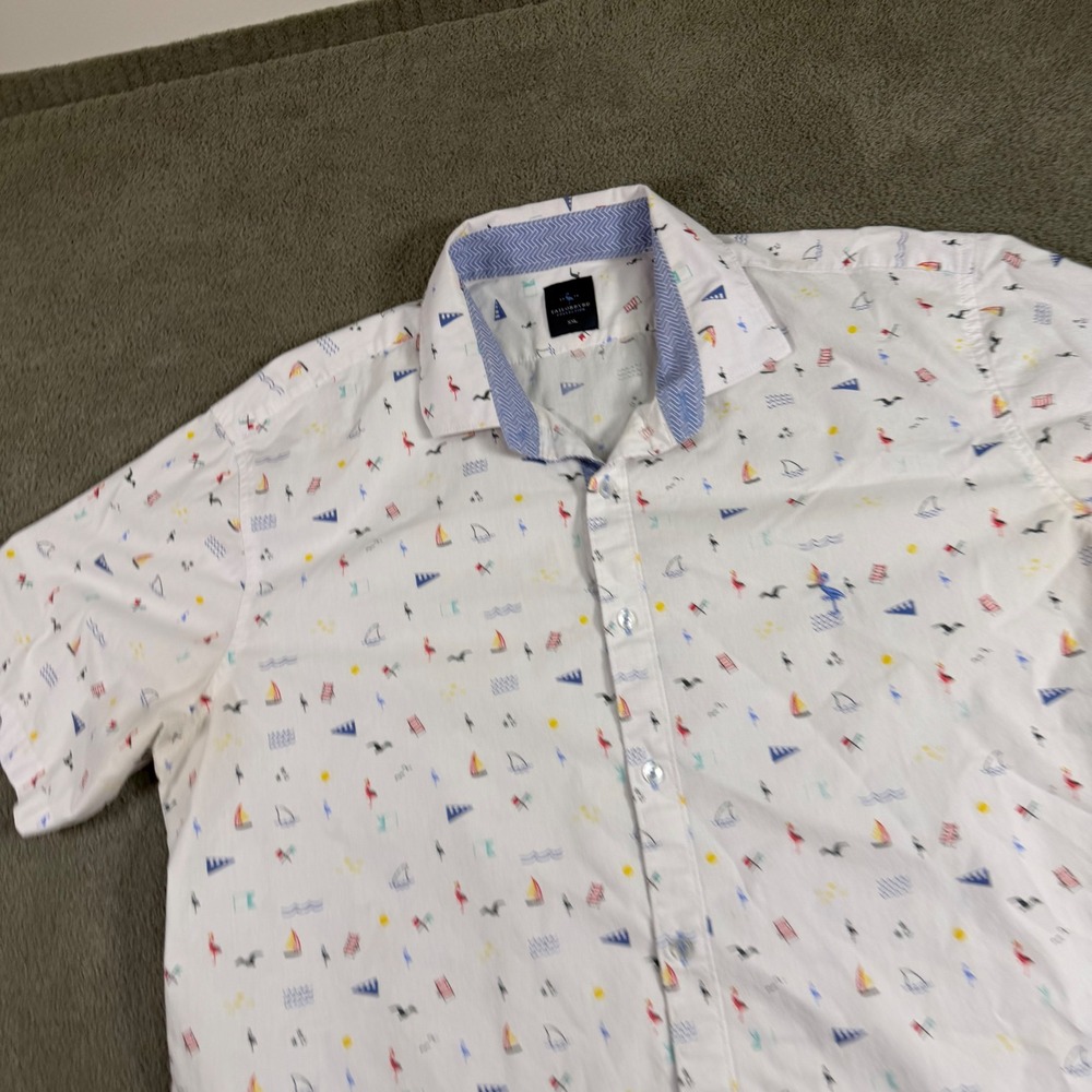 Tailorbyrd Collection Mens XXL White Beach Nautical Print Short Sleeve Shirt